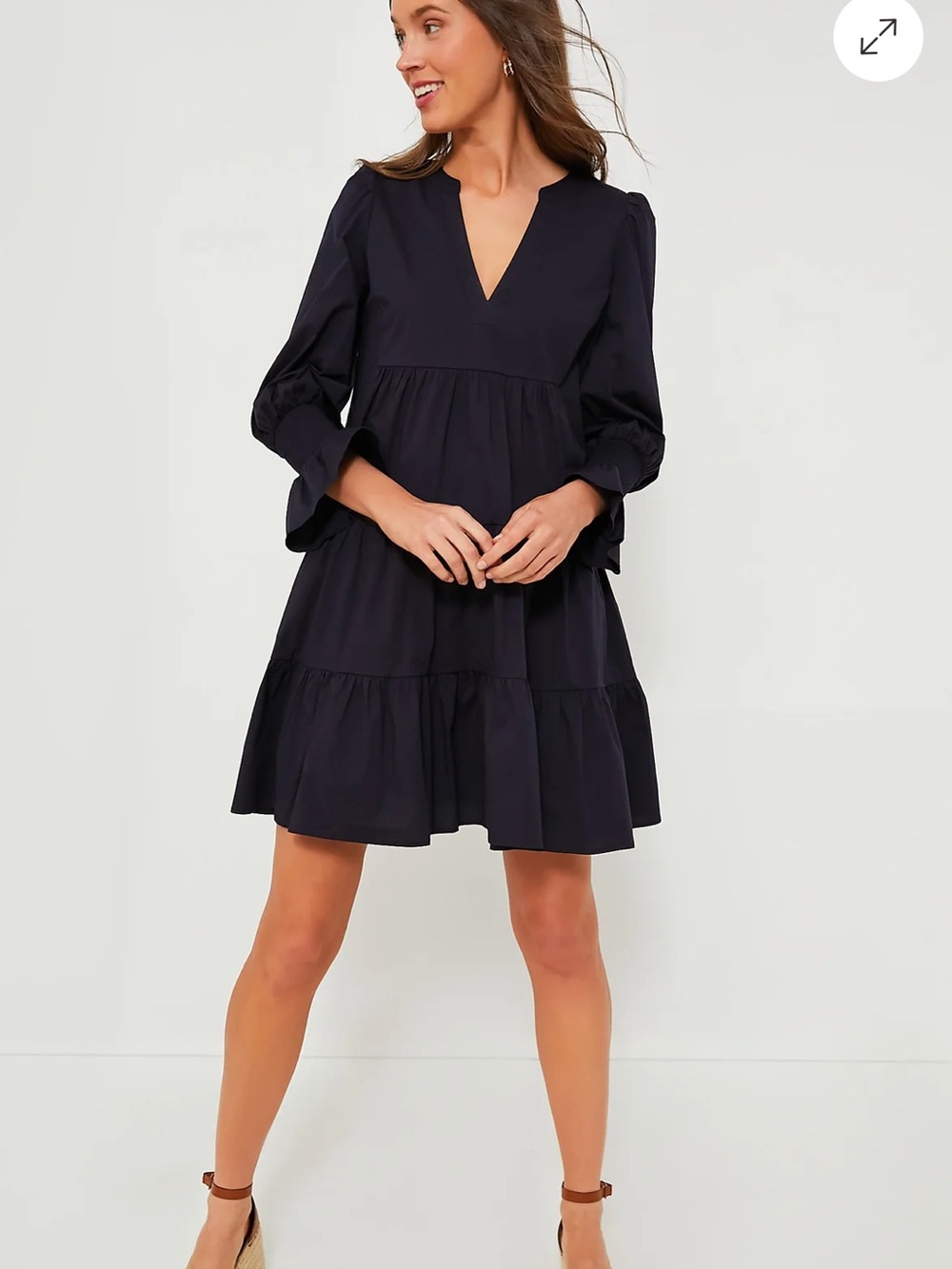 Tuckernuck Pomander Place Navy Cotton V Neck Tiered Kenzo Dress. Size Small